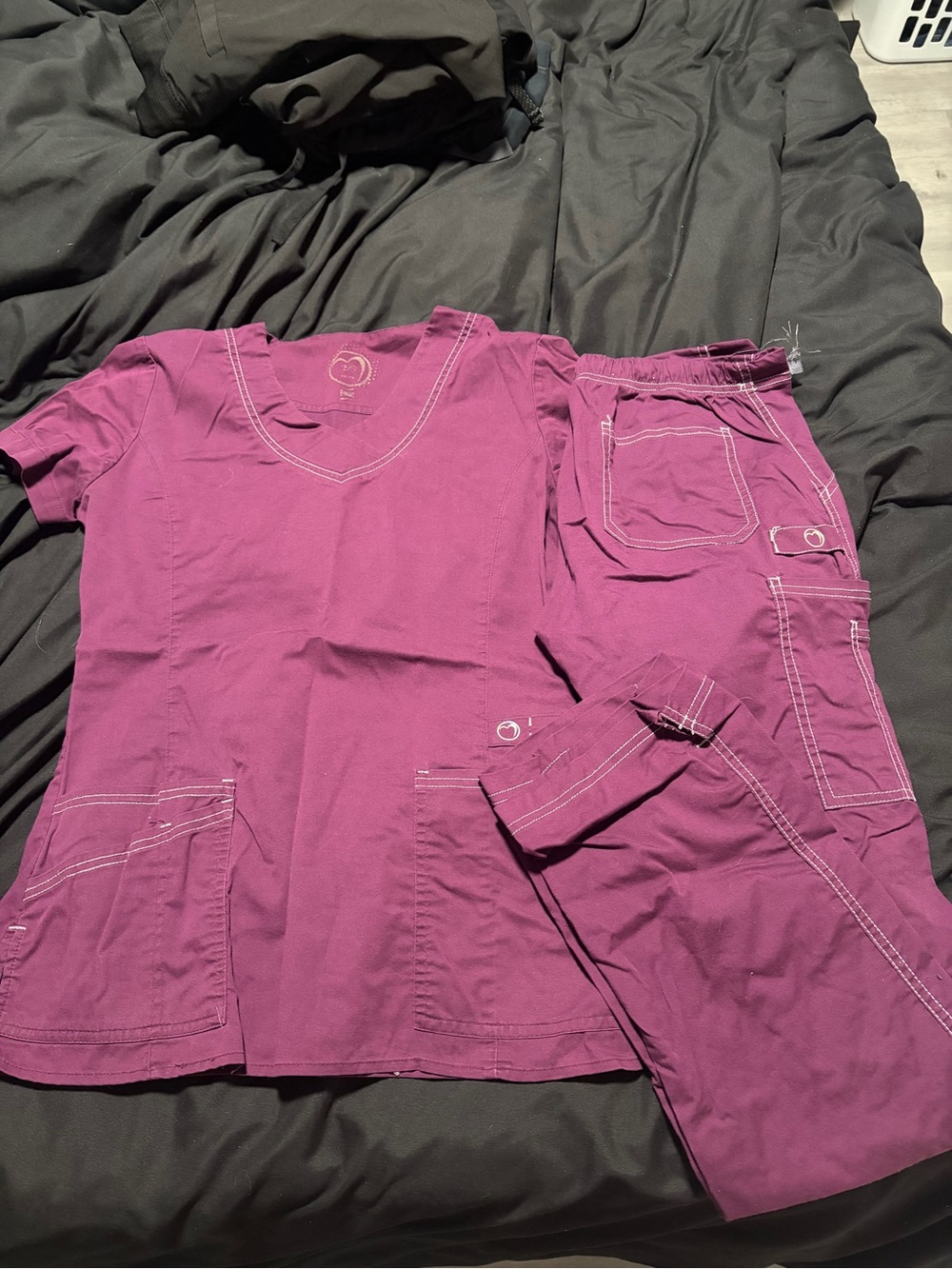 Magenta Scrub Top & Cargo Pants Set